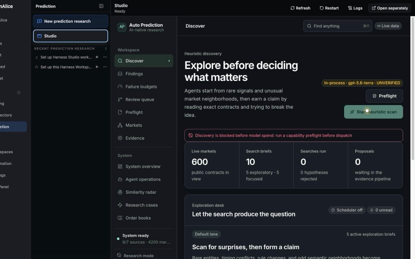 Open an Auto Prediction discovery desk in Studio