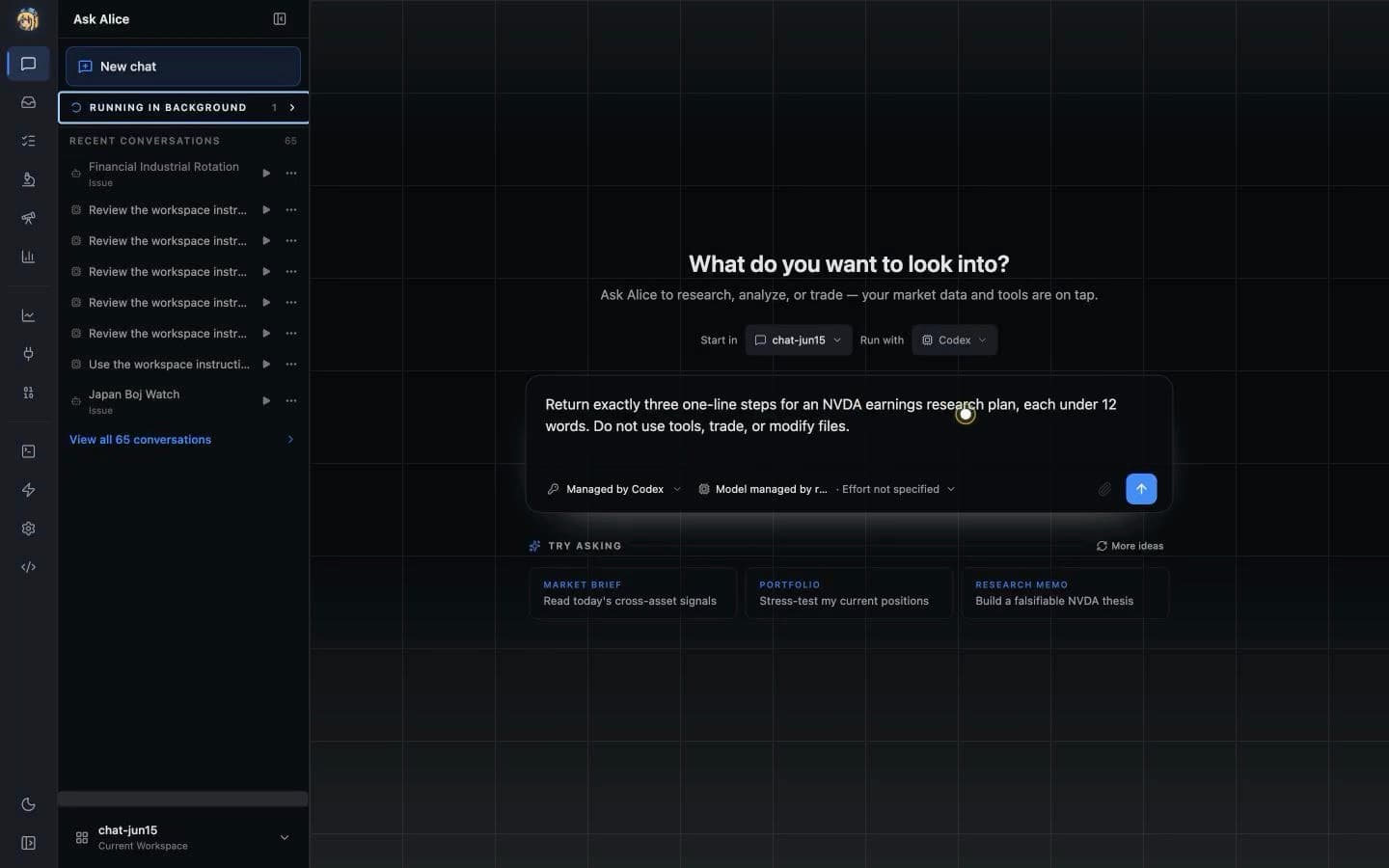 Launch a coding agent in Ask Alice